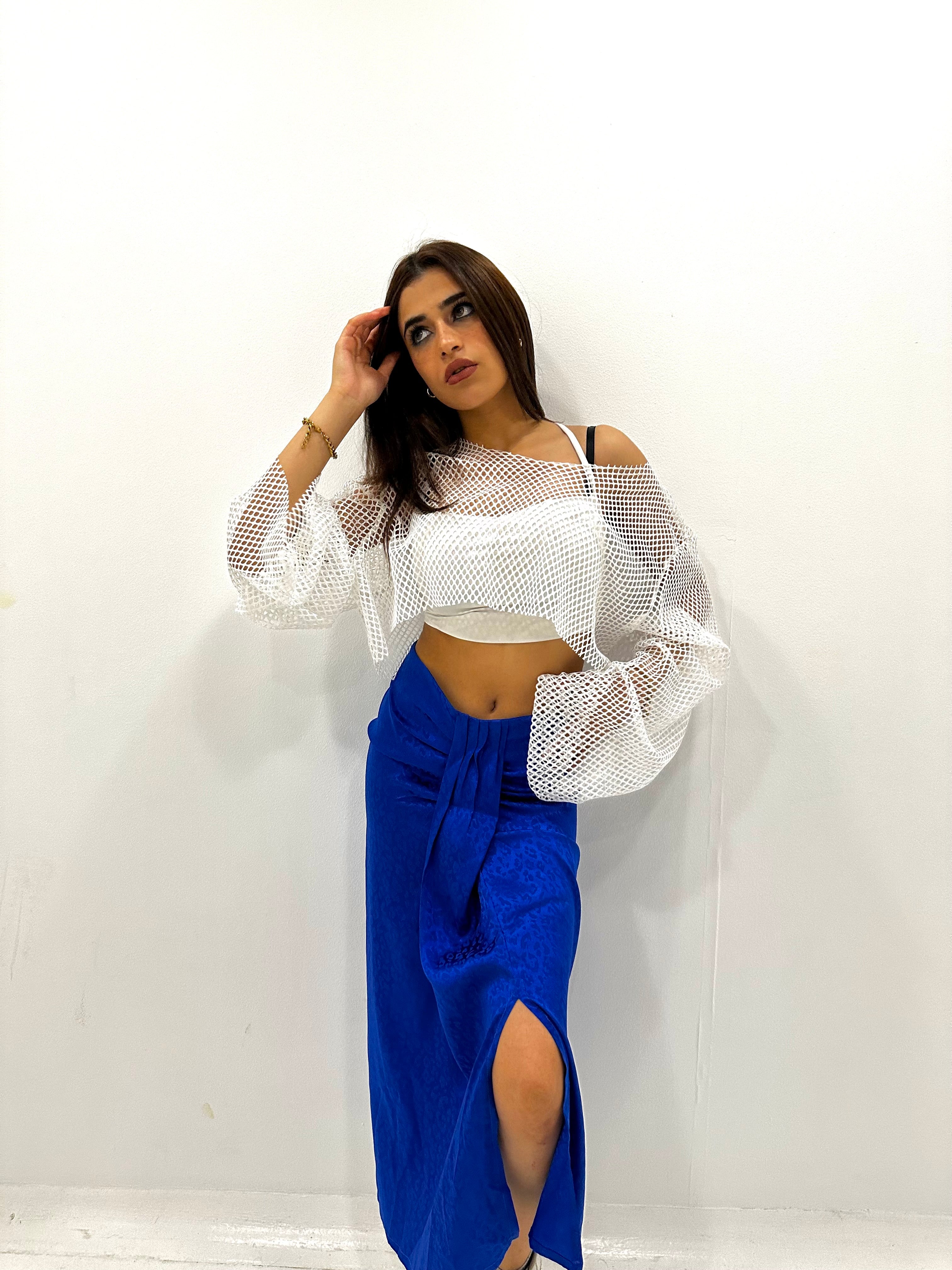 Leopard blue satin skirt