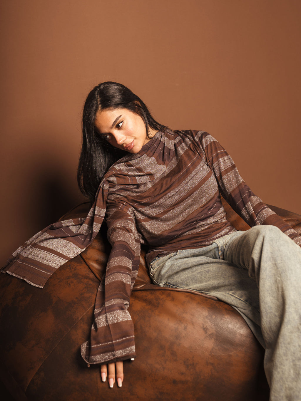 “Softly Yours” Bling blouse with attached scarf