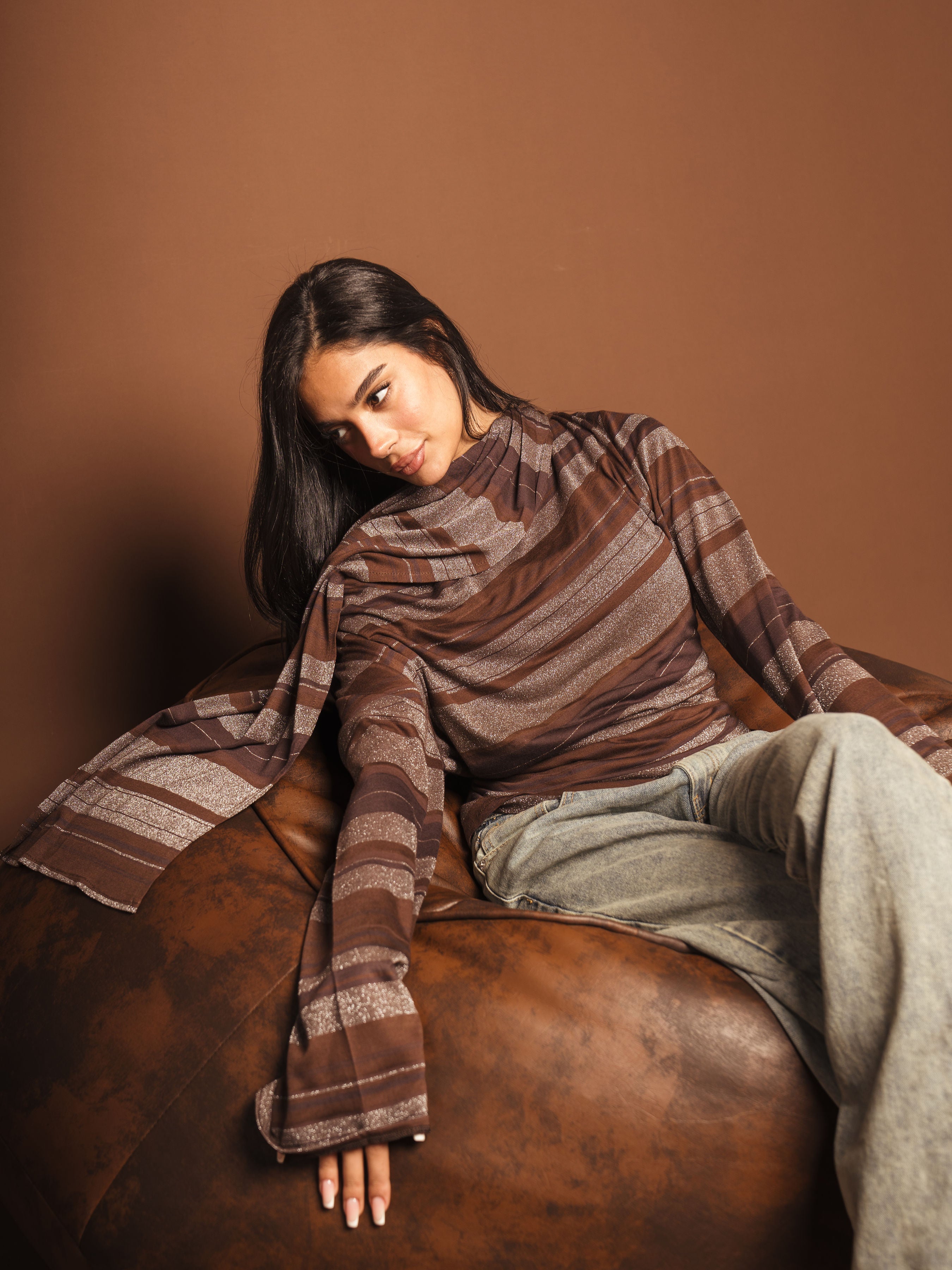 “Softly Yours” Bling blouse with attached scarf