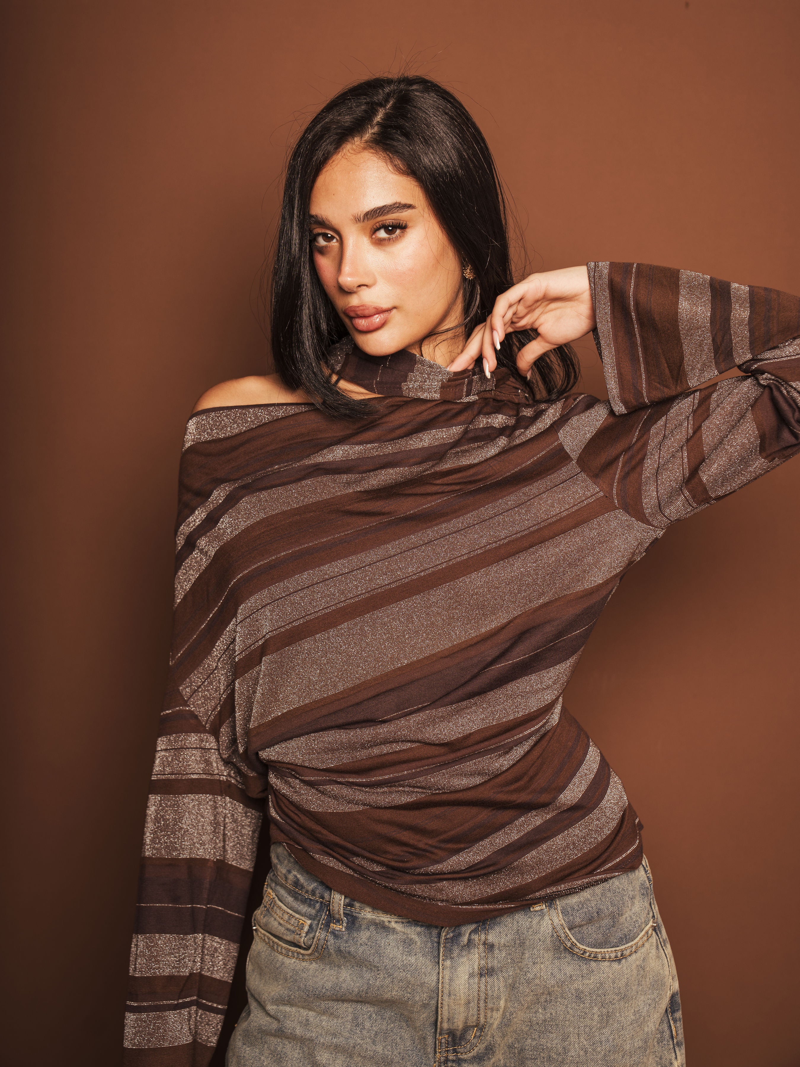 “Softly Yours” Bling blouse with attached scarf