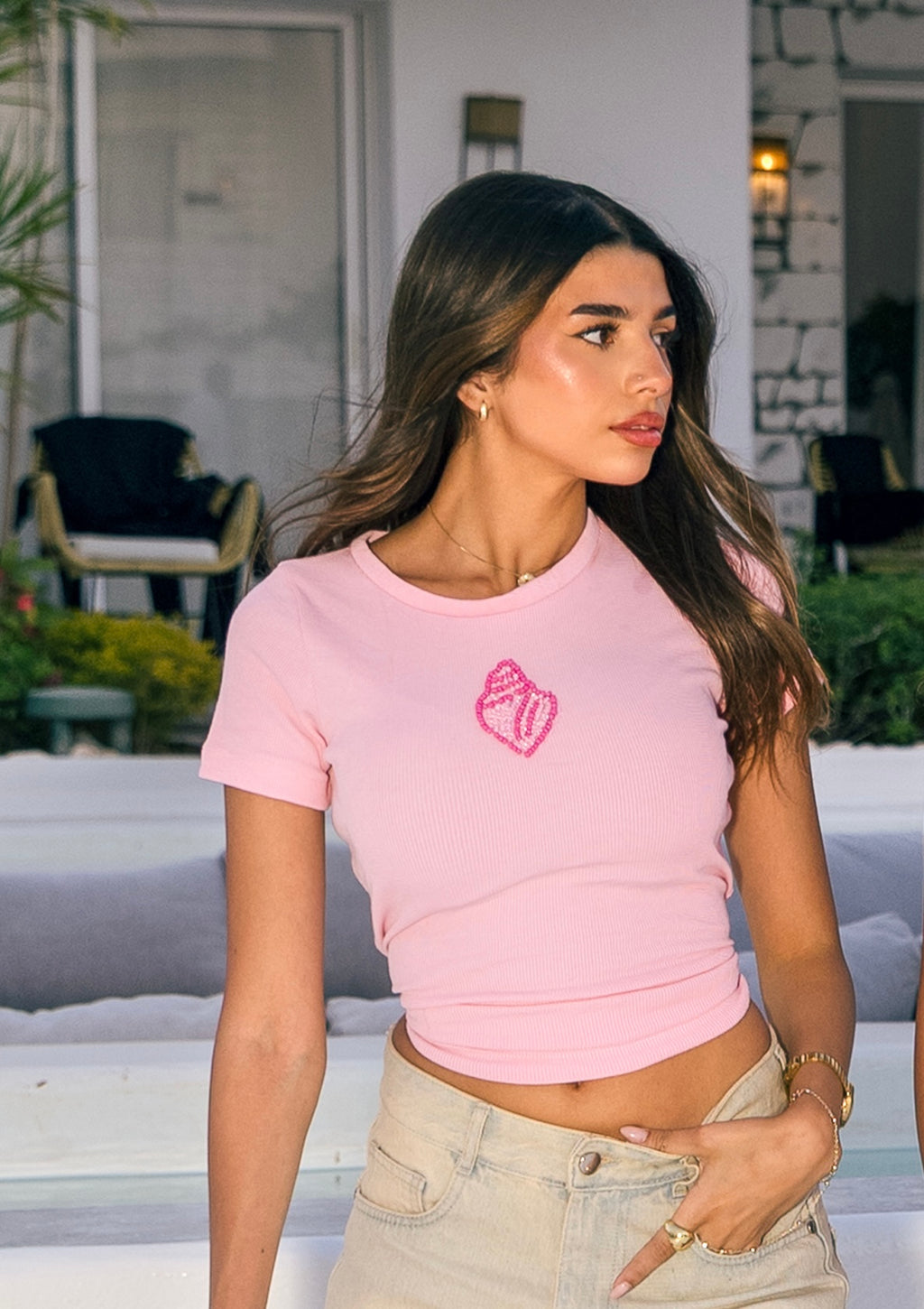 Blushing shell baby tee