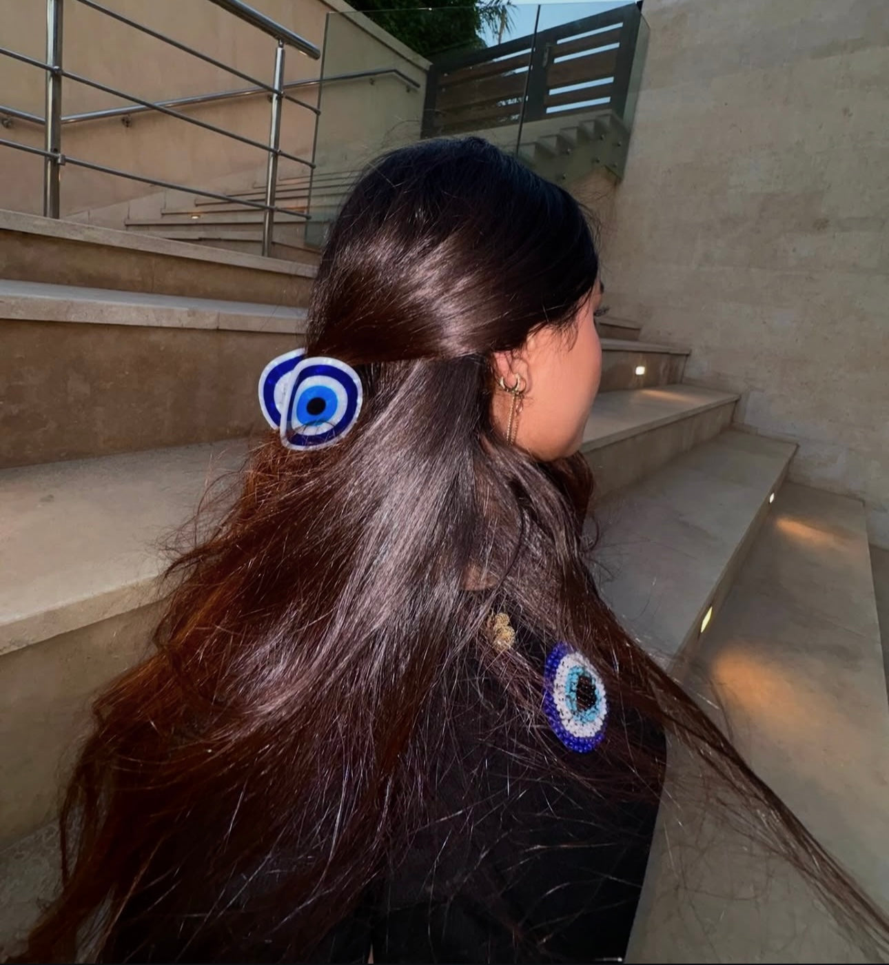 Oval evil eye hair clip