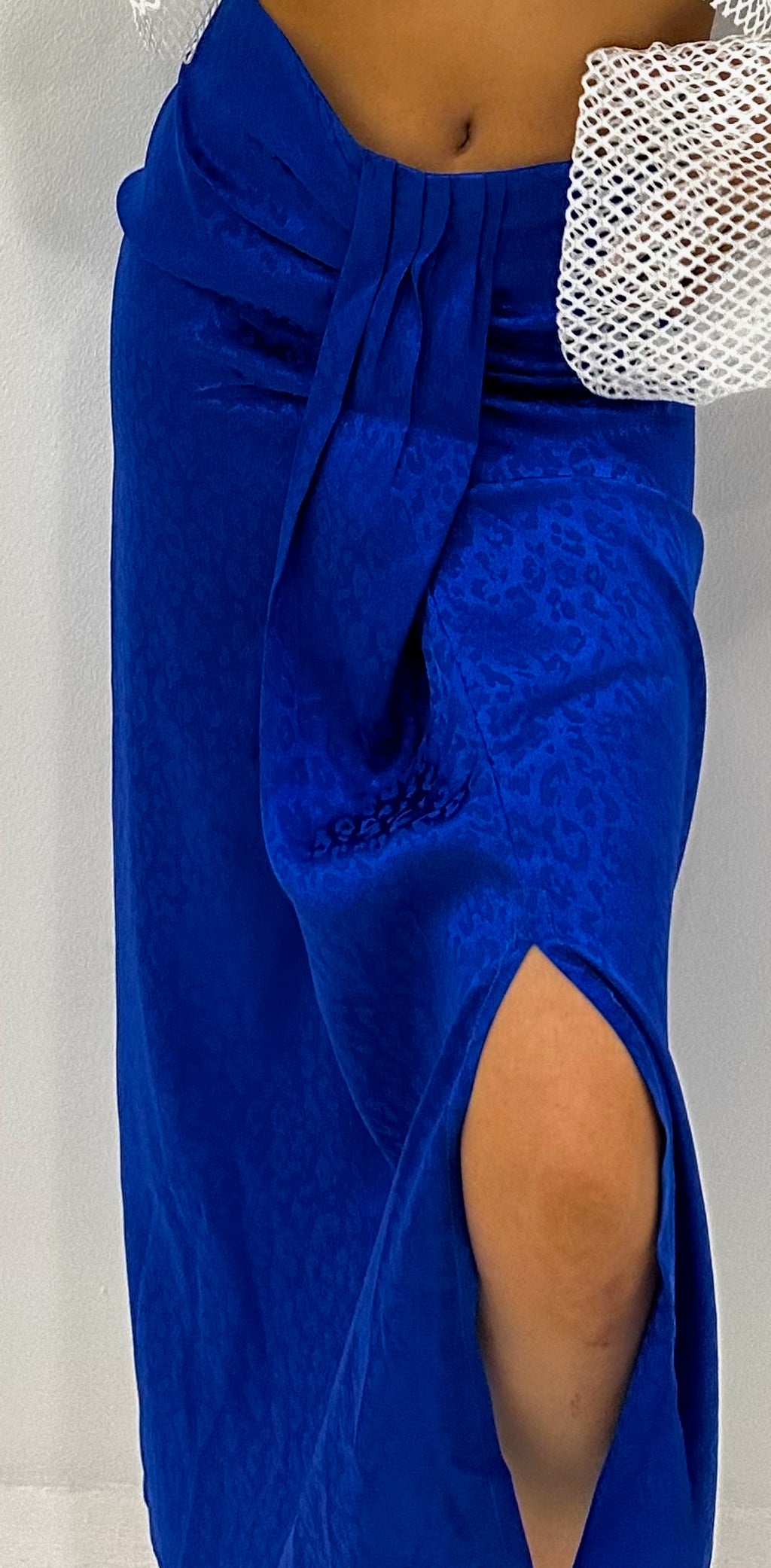 Leopard blue satin skirt